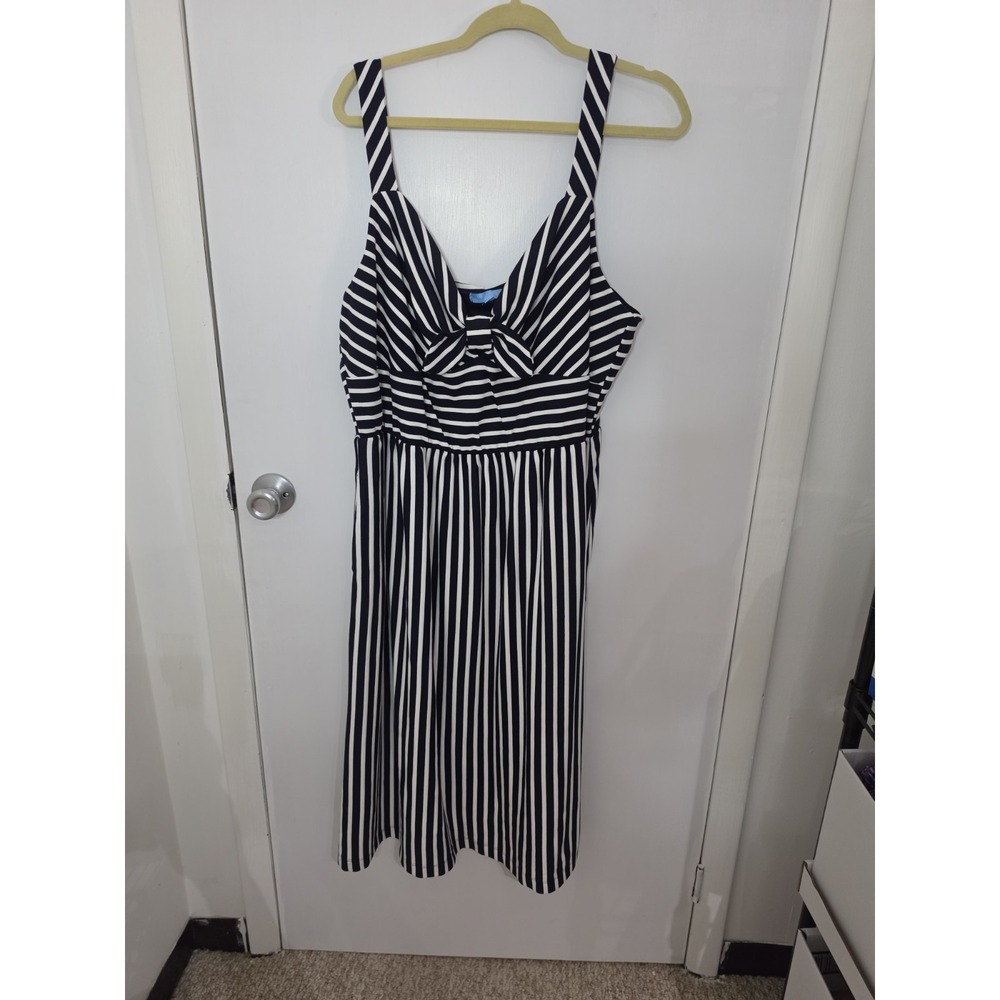 Draper James Navy & White Striped Knot Front Sleeveless‎ Midi Dress 2XL Pockets